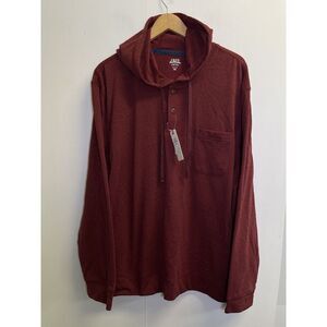 NEW IZOD Saltwater Men's 2XL Jersey Hoodie Logo Pocket‎ 1/4 Button Burgundy